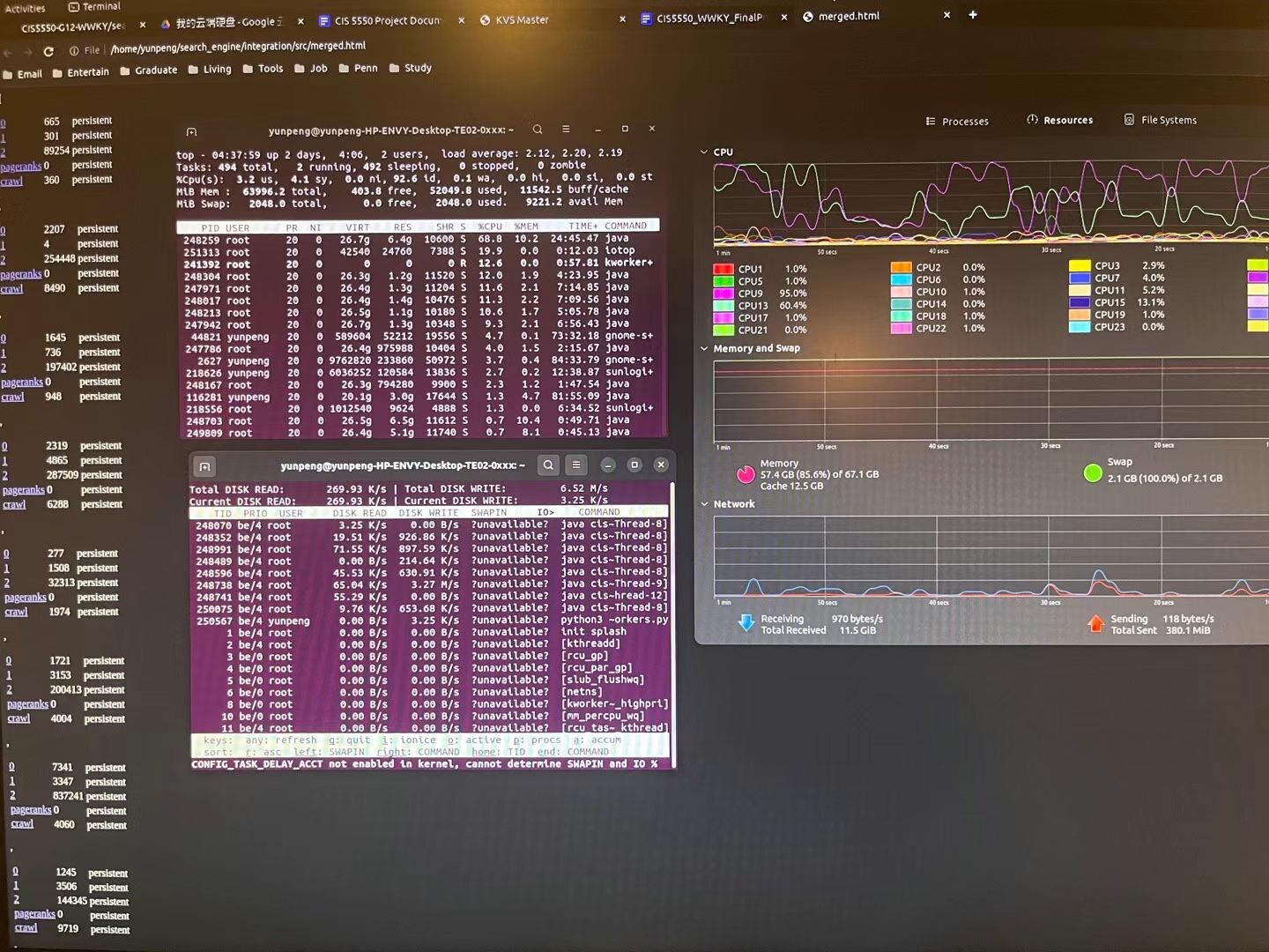 Search-engine workers running while system resources are monitored