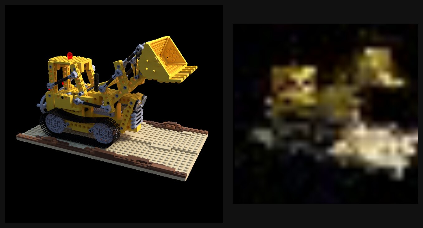 Ground-truth scene and the corresponding low-resolution NeRF reconstruction
