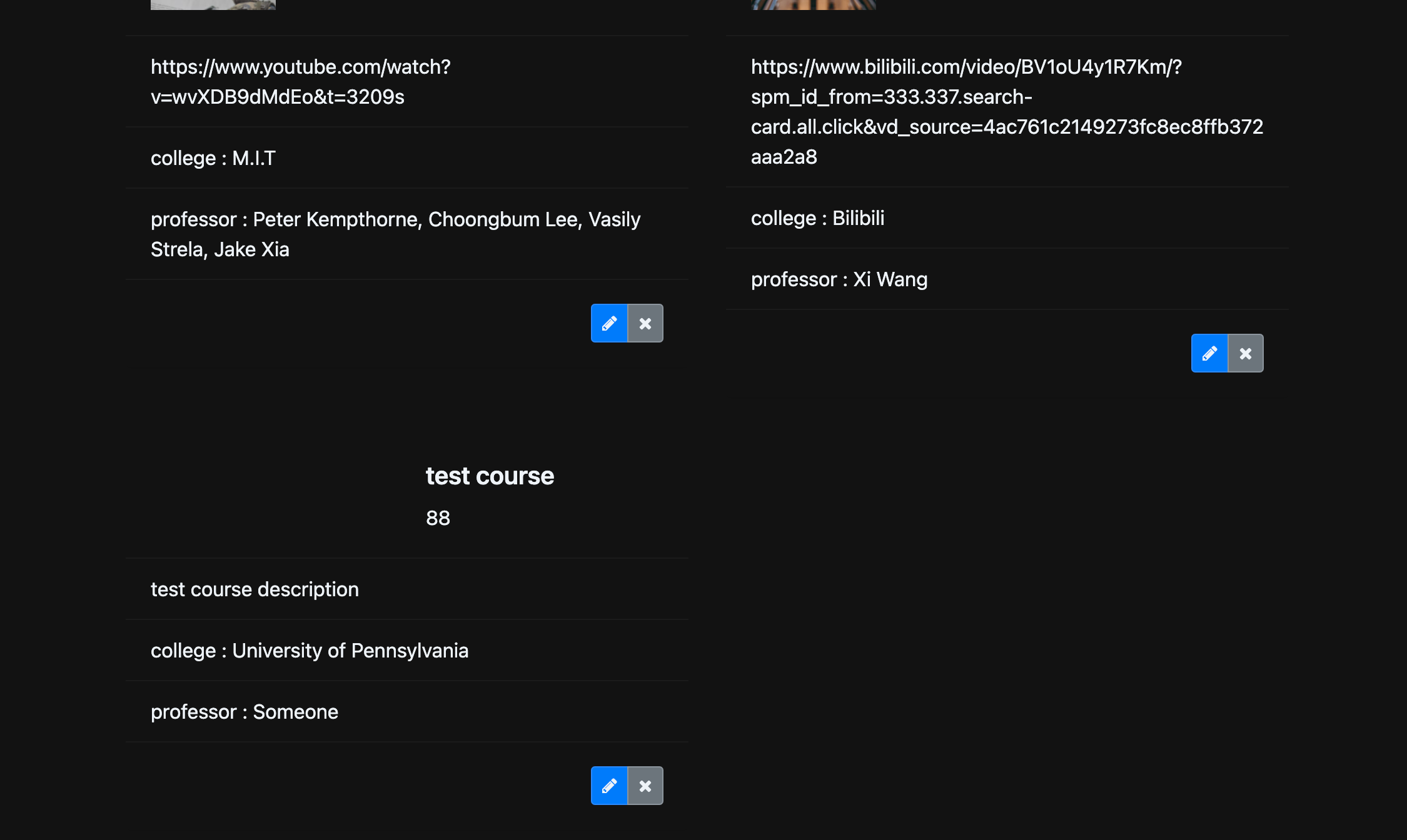 New course displayed in the list